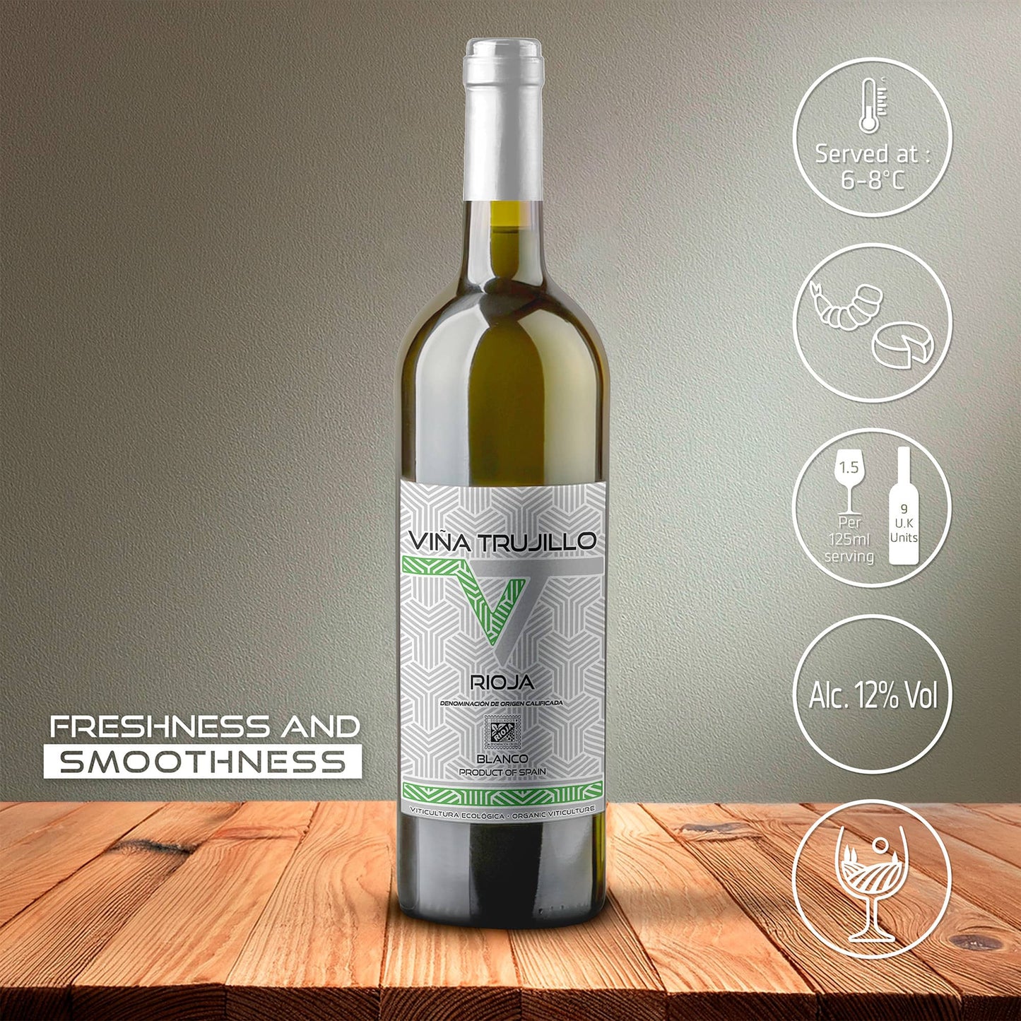 Viña Trujillo Organic Rioja White Red Wine – Pack of 6 x 75 cl Bottles