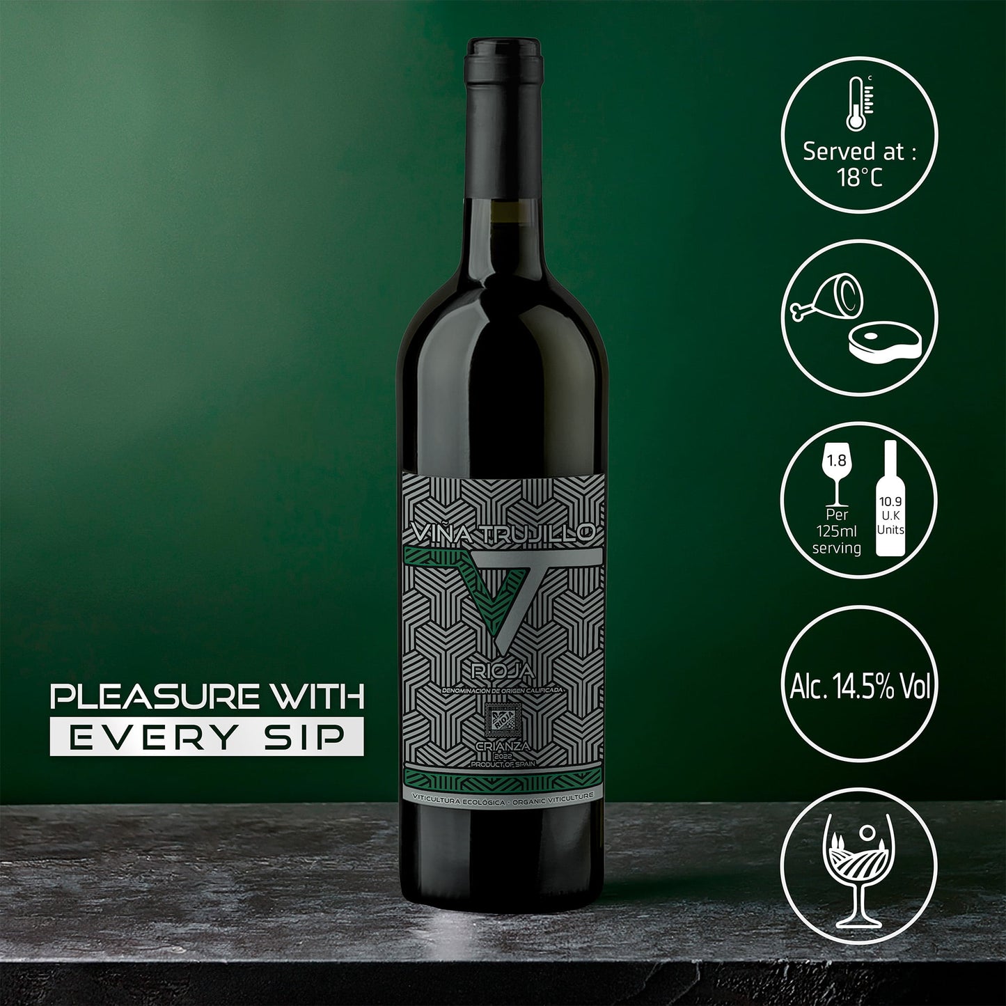 Viña Trujillo Organic Rioja Crianza Red Wine – Pack of 6 x 75 cl Bottles