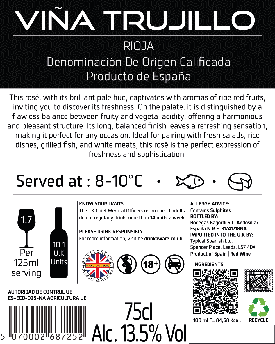 Viña Trujillo Organic Rioja Rosé Wine – Pack of 6 x 75 cl Bottles